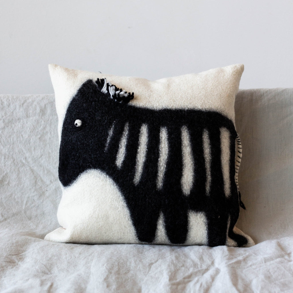 Felted Wool Zebra Throw Pillow - Che Cose Belle