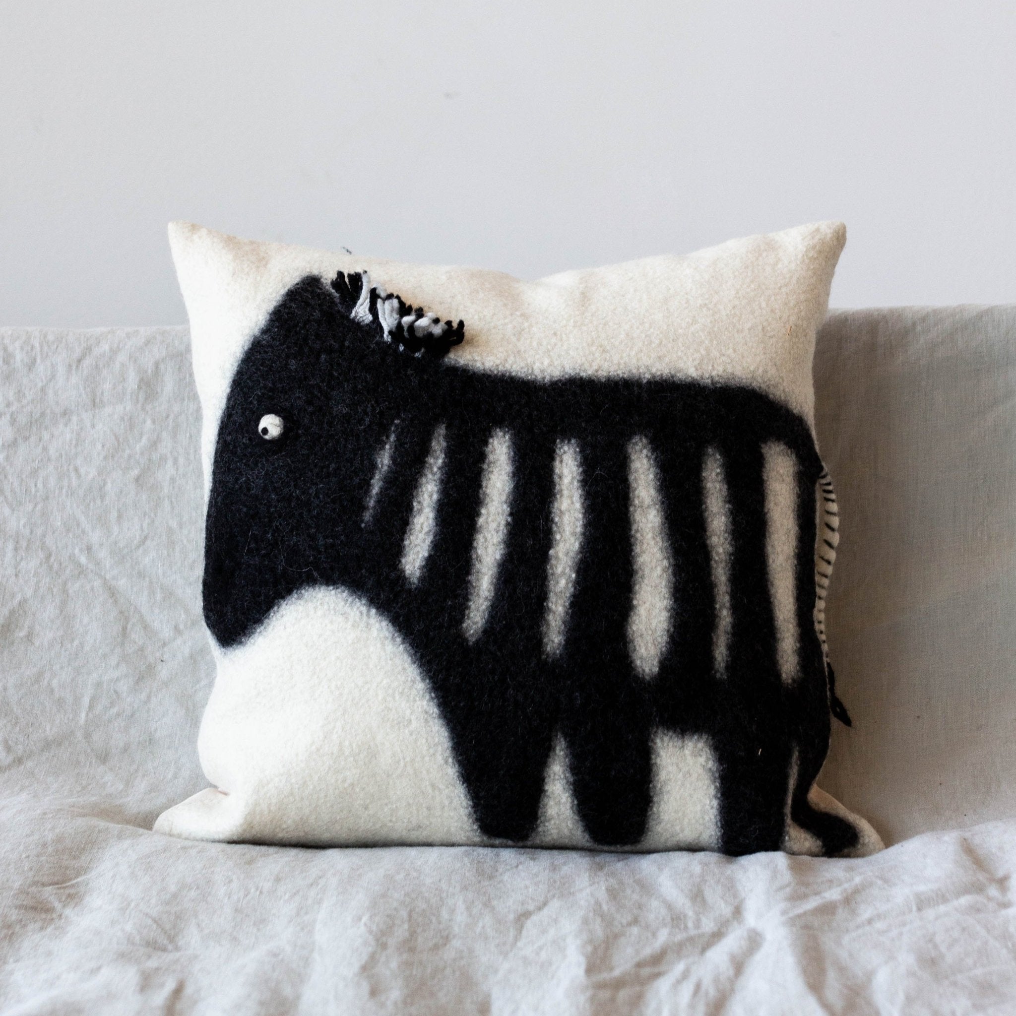 Felted Wool Zebra Throw Pillow - Che Cose Belle