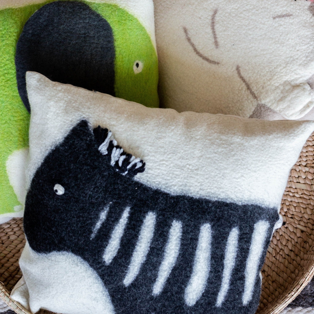 Felted Wool Zebra Throw Pillow - Che Cose Belle
