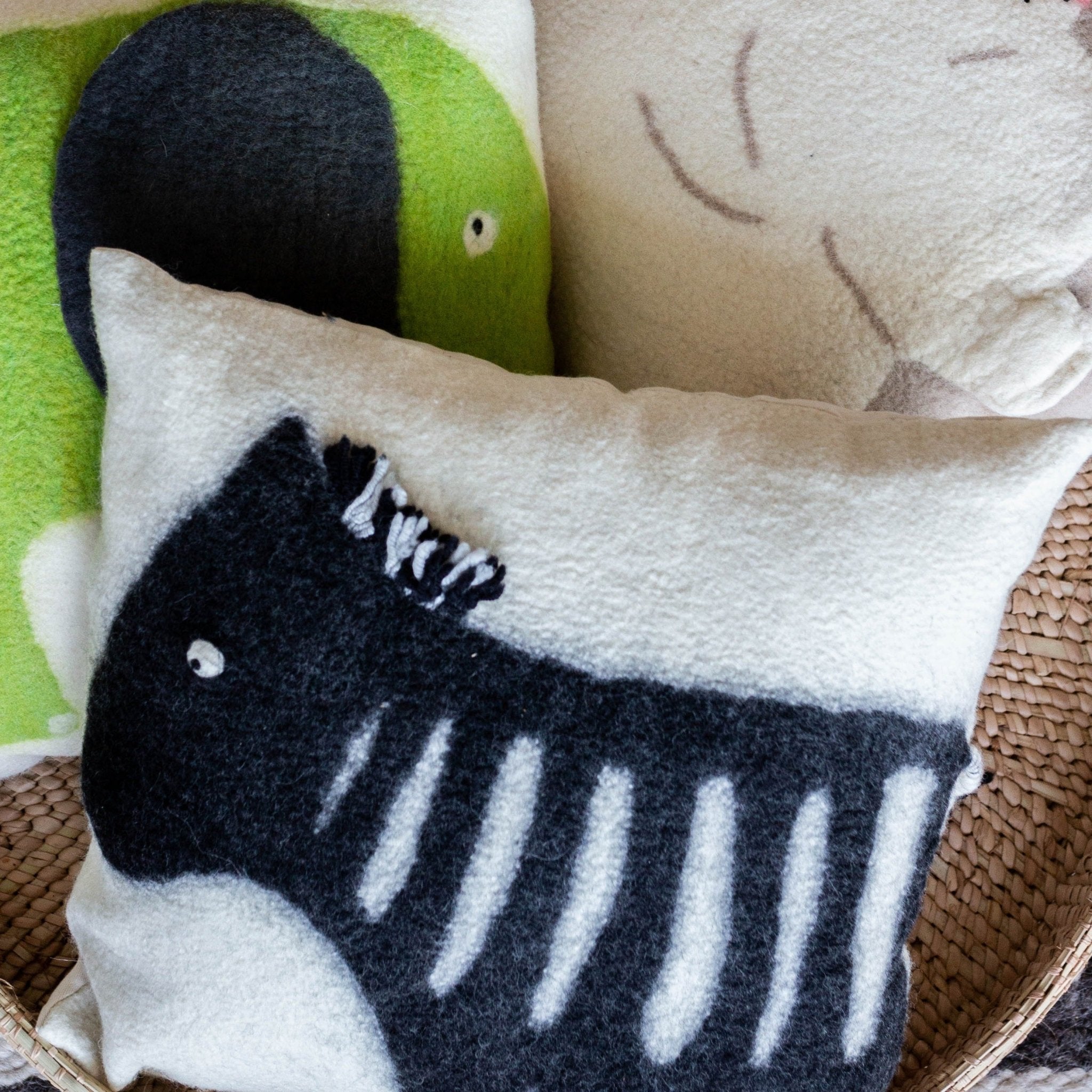 Felted Wool Zebra Throw Pillow - Che Cose Belle