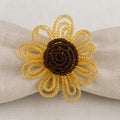 Fennco Styles Beaded Sunflower Napkin Rings, Set of 4 - Handmade Gold Floral Napkin Holders for Fall Dining Décor, Thanksgiving, Harvest Parties & Everyday Entertaining - Che Cose Belle