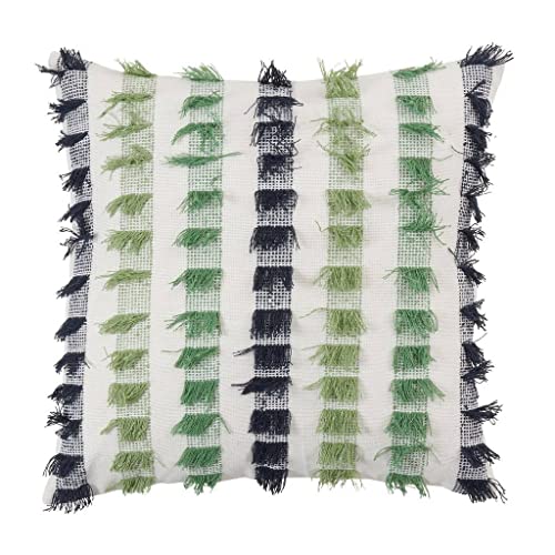 Fennco Styles Boho Striped Fringe Cotton Decorative Throw Pillow 20" W X 20" L – Blue Textured Cushion for Couch, Sofa, Bedroom, Office and Living Room Décor - Che Cose Belle