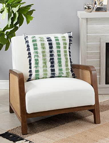 Fennco Styles Boho Striped Fringe Cotton Decorative Throw Pillow 20" W X 20" L – Blue Textured Cushion for Couch, Sofa, Bedroom, Office and Living Room Décor - Che Cose Belle