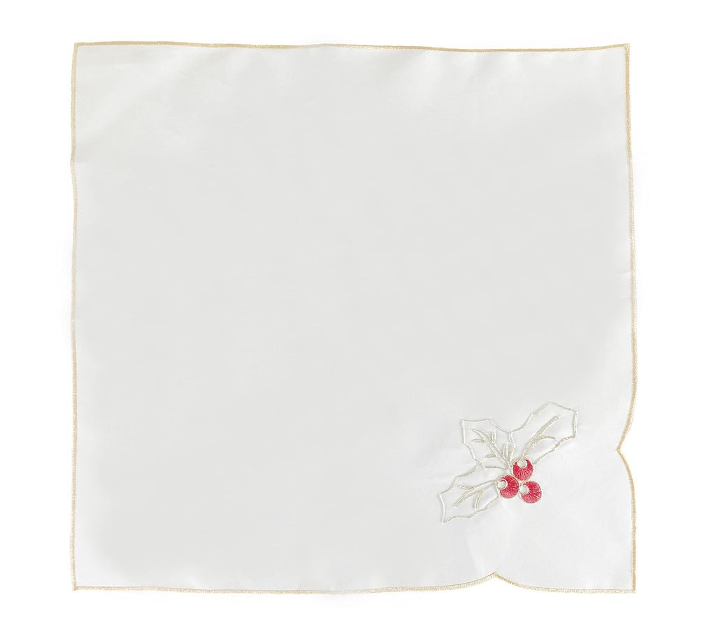Fennco Styles Christmas Embroidered Holly Cloth Napkins 20" W x 20" L, Set of 4 - Che Cose Belle