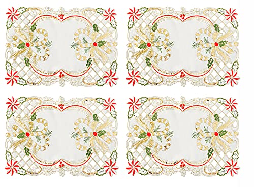 Fennco Styles Christmas Embroidered Holly Cloth Napkins 20" W x 20" L, Set of 4 - Che Cose Belle