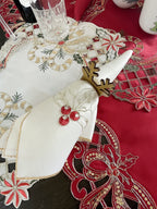 Fennco Styles Christmas Embroidered Holly Cloth Napkins 20" W x 20" L, Set of 4 - Che Cose Belle