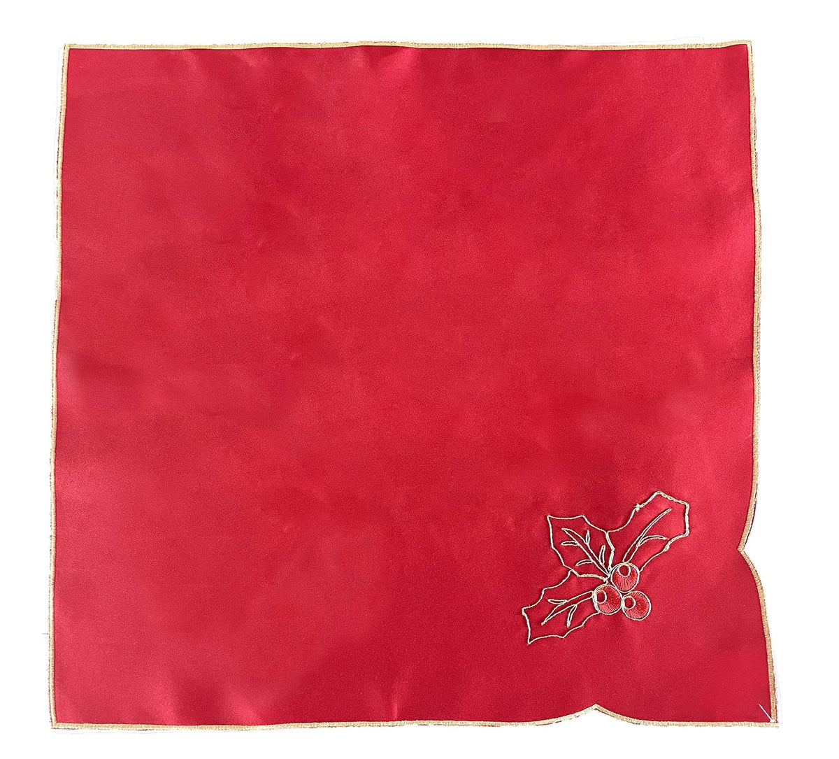 Fennco Styles Christmas Embroidered Holly Cloth Napkins 20" W x 20" L, Set of 4 - Che Cose Belle