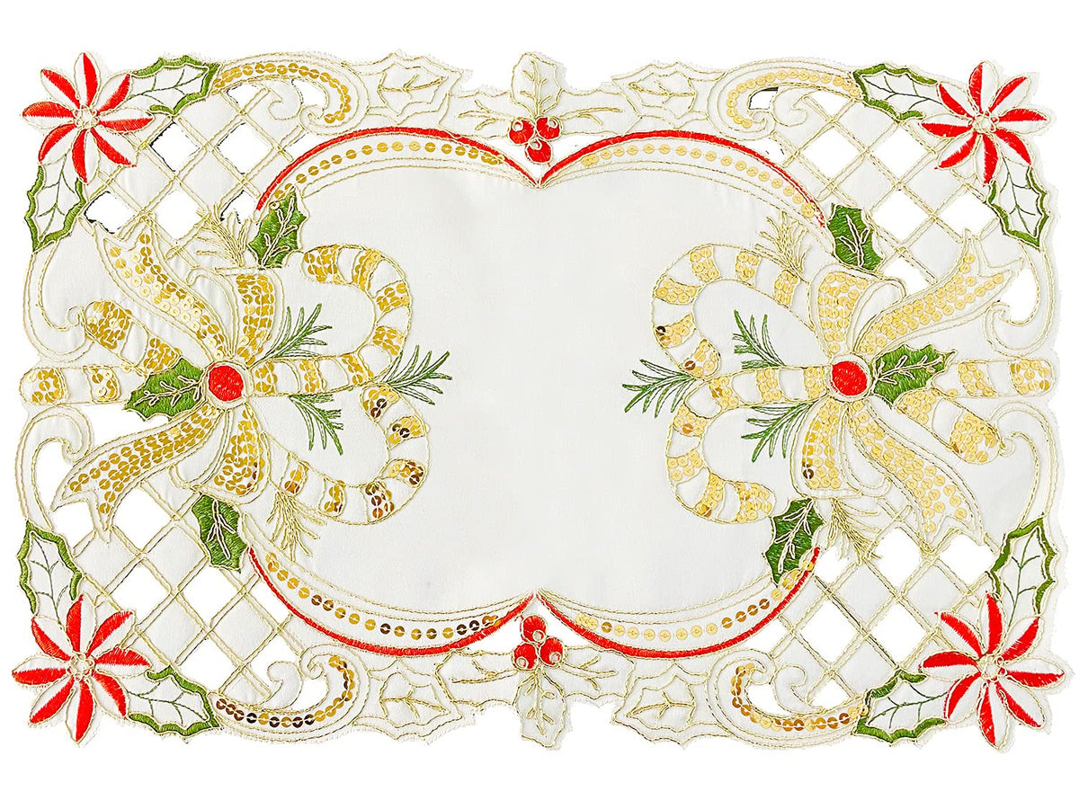 Fennco Styles Christmas Embroidered Holly Cloth Napkins 20" W x 20" L, Set of 4 - Che Cose Belle