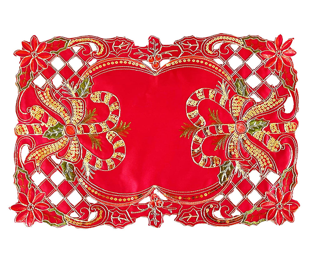 Fennco Styles Christmas Embroidered Holly Cloth Napkins 20" W x 20" L, Set of 4 - Che Cose Belle