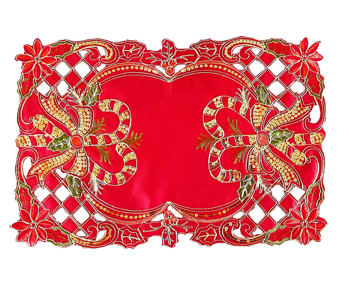 Fennco Styles Christmas Embroidered Holly Cloth Napkins 20" W x 20" L, Set of 4 - Che Cose Belle