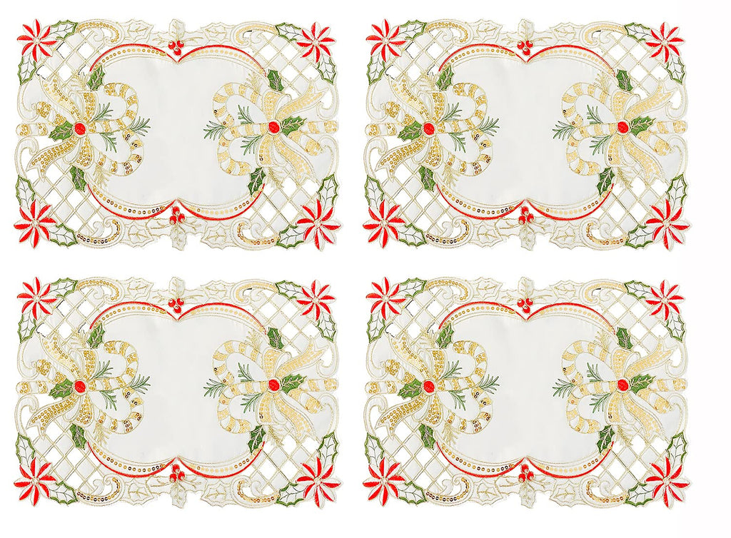 Fennco Styles Christmas Embroidered Holly Cloth Napkins 20" W x 20" L, Set of 4 - Che Cose Belle