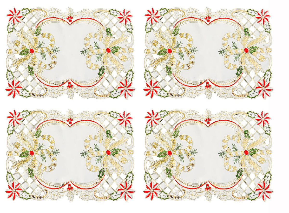Fennco Styles Christmas Embroidered Holly Cloth Napkins 20" W x 20" L, Set of 4 - Che Cose Belle