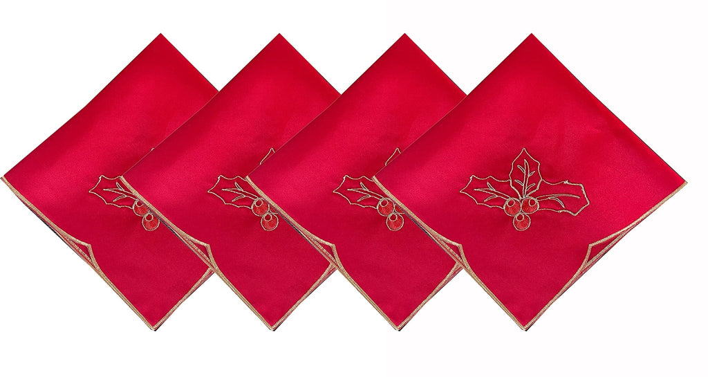 Fennco Styles Christmas Embroidered Holly Cloth Napkins 20" W x 20" L, Set of 4 - Che Cose Belle