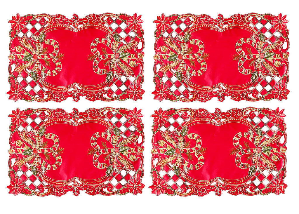 Fennco Styles Christmas Embroidered Holly Cloth Napkins 20" W x 20" L, Set of 4 - Che Cose Belle