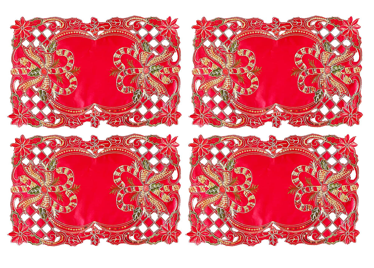 Fennco Styles Christmas Embroidered Holly Cloth Napkins 20" W x 20" L, Set of 4 - Che Cose Belle