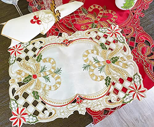 Fennco Styles Christmas Embroidered Holly Cloth Napkins 20" W x 20" L, Set of 4 - Che Cose Belle