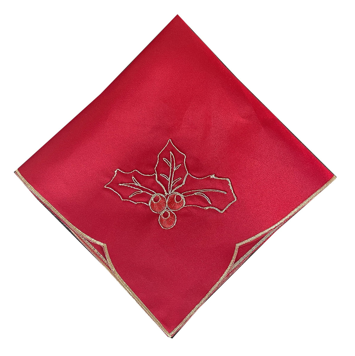 Fennco Styles Christmas Embroidered Holly Cloth Napkins 20" W x 20" L, Set of 4 - Che Cose Belle