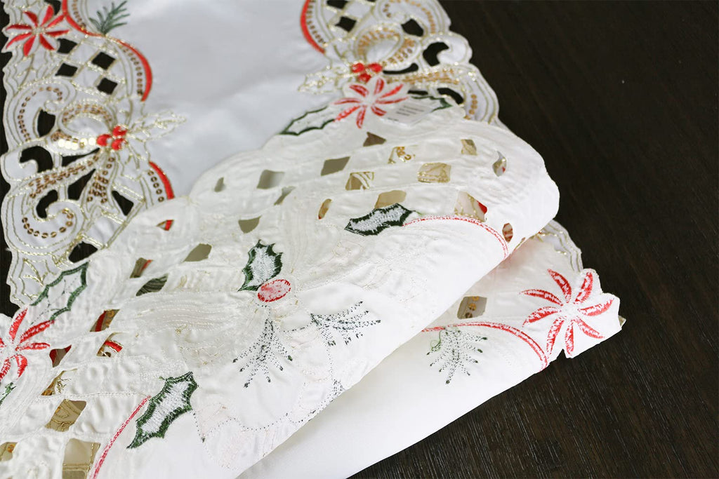 Fennco Styles Christmas Embroidered Holly Cloth Napkins 20" W x 20" L, Set of 4 - Che Cose Belle