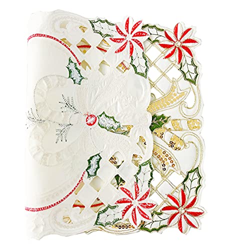 Fennco Styles Christmas Embroidered Holly Cloth Napkins 20" W x 20" L, Set of 4 - Che Cose Belle