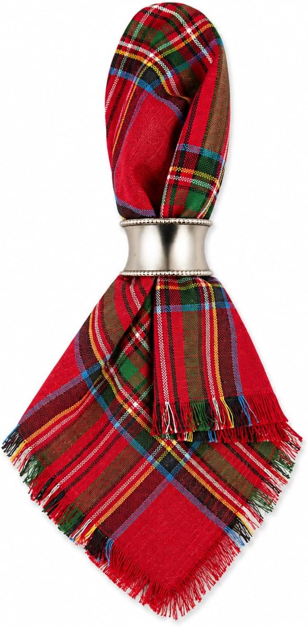 Fennco Styles Christmas Tartan Cloth Napkins with Fringe 20" X 20", Set of 4 - Classic Red Plaid Cotton Holiday Table Napkins for Christmas Dinner, Winter Gatherings and Seasonal Entertaining - Che Cose Belle