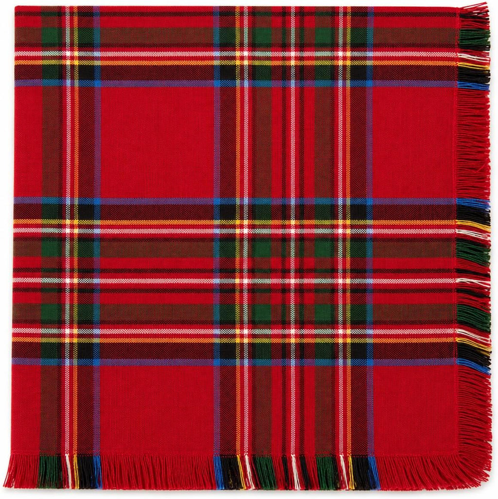 Fennco Styles Christmas Tartan Cloth Napkins with Fringe 20" X 20", Set of 4 - Classic Red Plaid Cotton Holiday Table Napkins for Christmas Dinner, Winter Gatherings and Seasonal Entertaining - Che Cose Belle
