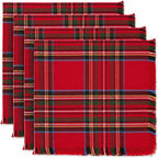 Fennco Styles Christmas Tartan Cloth Napkins with Fringe 20" X 20", Set of 4 - Classic Red Plaid Cotton Holiday Table Napkins for Christmas Dinner, Winter Gatherings and Seasonal Entertaining - Che Cose Belle