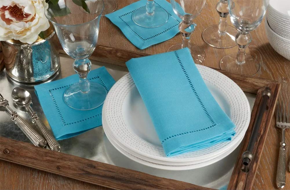 Fennco Styles Classic Hemstitch Design 22 Inch Square Table Dinner Cloth Napkins, Set of 4 – Turquoise Table Cover for Home Décor, Dining Table, Banquets, Holidays and Special Occasions - Che Cose Belle