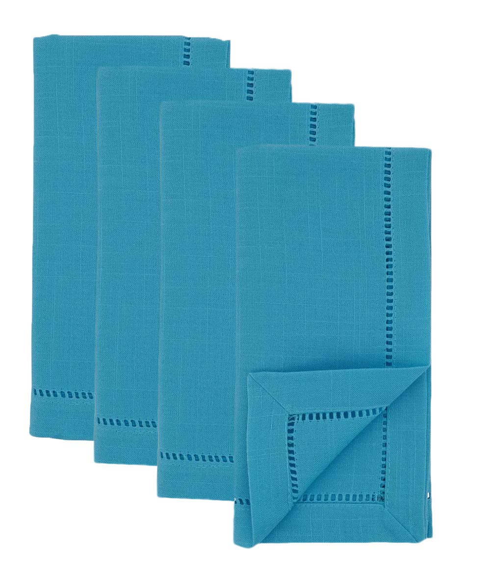 Fennco Styles Classic Hemstitch Design 22 Inch Square Table Dinner Cloth Napkins, Set of 4 – Turquoise Table Cover for Home Décor, Dining Table, Banquets, Holidays and Special Occasions - Che Cose Belle