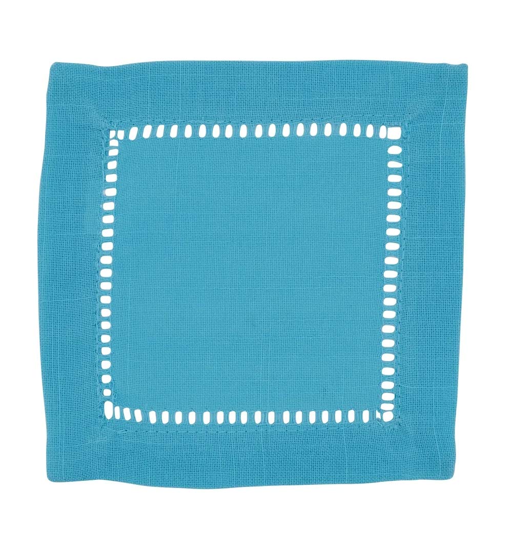 Fennco Styles Classic Hemstitch Design 6 Inch Square Table Cloth Napkin Coasters, Set of 4 – Turquoise Table Cover for Home Décor, Dining Table, Banquets, Holidays and Special Occasions - Che Cose Belle