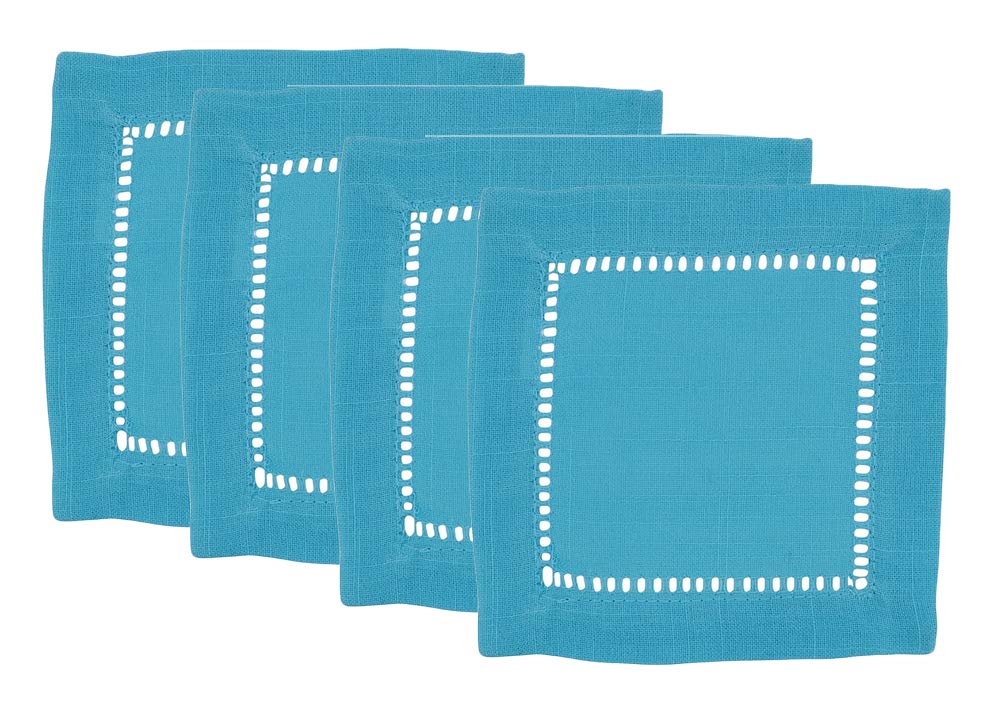 Fennco Styles Classic Hemstitch Design 6 Inch Square Table Cloth Napkin Coasters, Set of 4 – Turquoise Table Cover for Home Décor, Dining Table, Banquets, Holidays and Special Occasions - Che Cose Belle