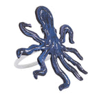 Fennco Styles Coastal Octopus Brass Napkin Rings, Set of 4 - Navy Blue Metal Napkin Holders for Beach House, Nautical Party Decorations, Home, Banquet and Special Event - Che Cose Belle