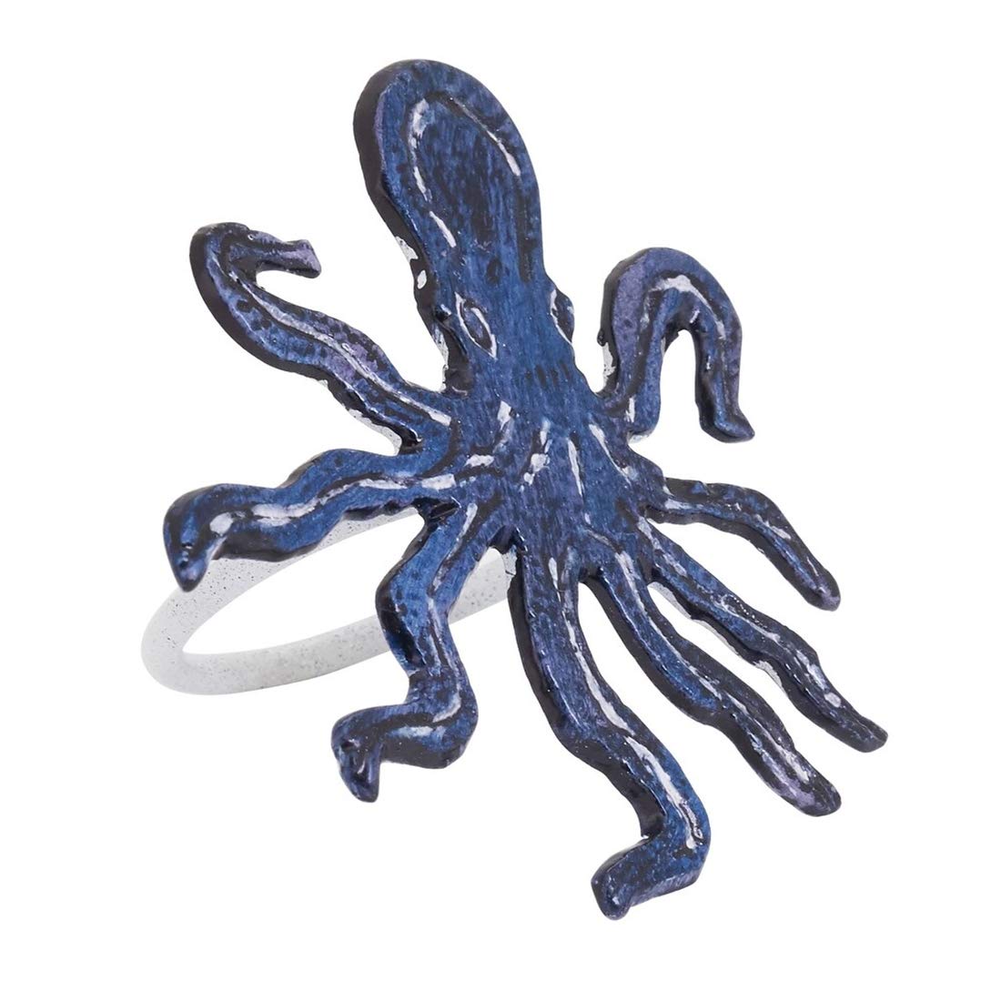 Fennco Styles Coastal Octopus Brass Napkin Rings, Set of 4 - Navy Blue Metal Napkin Holders for Beach House, Nautical Party Decorations, Home, Banquet and Special Event - Che Cose Belle