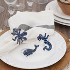 Fennco Styles Coastal Octopus Brass Napkin Rings, Set of 4 - Navy Blue Metal Napkin Holders for Beach House, Nautical Party Decorations, Home, Banquet and Special Event - Che Cose Belle