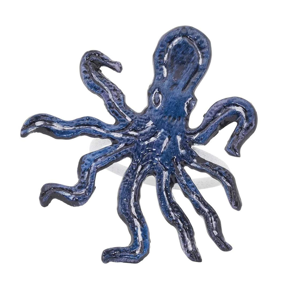 Fennco Styles Coastal Octopus Brass Napkin Rings, Set of 4 - Navy Blue Metal Napkin Holders for Beach House, Nautical Party Decorations, Home, Banquet and Special Event - Che Cose Belle
