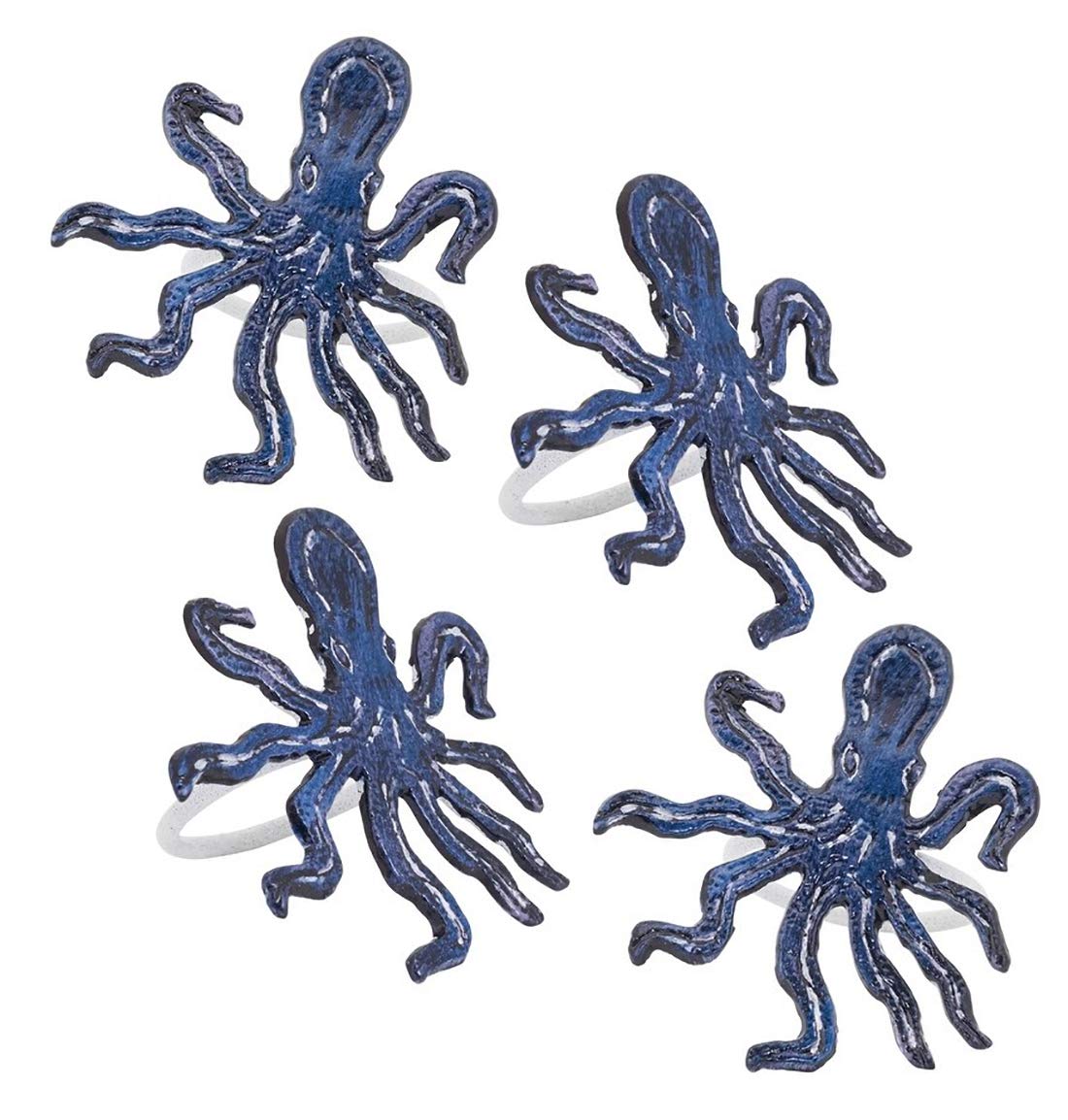 Fennco Styles Coastal Octopus Brass Napkin Rings, Set of 4 - Navy Blue Metal Napkin Holders for Beach House, Nautical Party Decorations, Home, Banquet and Special Event - Che Cose Belle