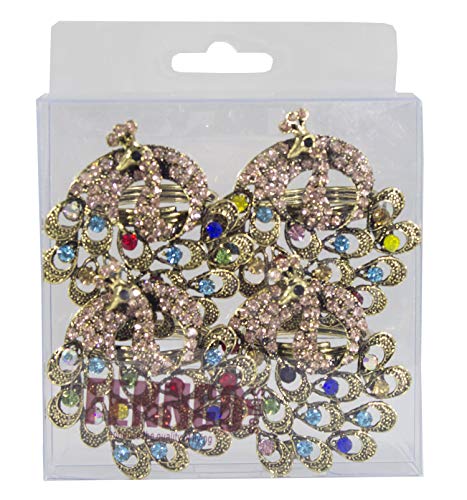 Fennco Styles Decorative Bejeweled Design Peacock Metal Napkin Rings, Set of 4 - Multicolored Napkin Rings for Family Dinner, Theme Party, Wedding, Special Event and Home Décor - Che Cose Belle