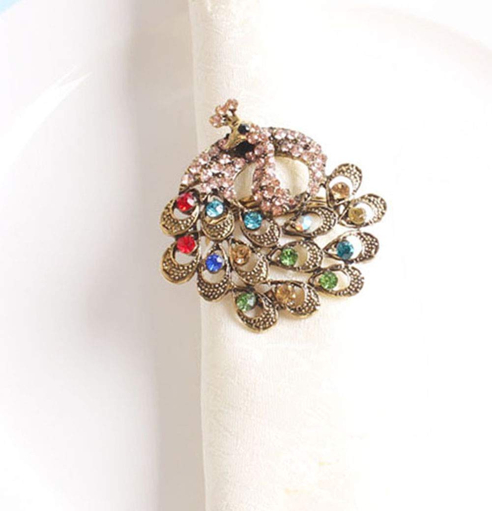 Fennco Styles Decorative Bejeweled Design Peacock Metal Napkin Rings, Set of 4 - Multicolored Napkin Rings for Family Dinner, Theme Party, Wedding, Special Event and Home Décor - Che Cose Belle
