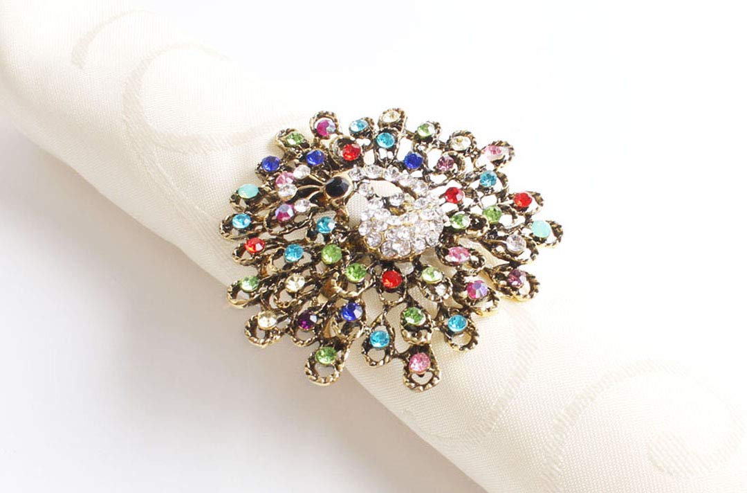 Fennco Styles Decorative Bejeweled Design Peacock Metal Napkin Rings, Set of 4 - Multicolored Napkin Rings for Family Dinner, Theme Party, Wedding, Special Event and Home Décor - Che Cose Belle