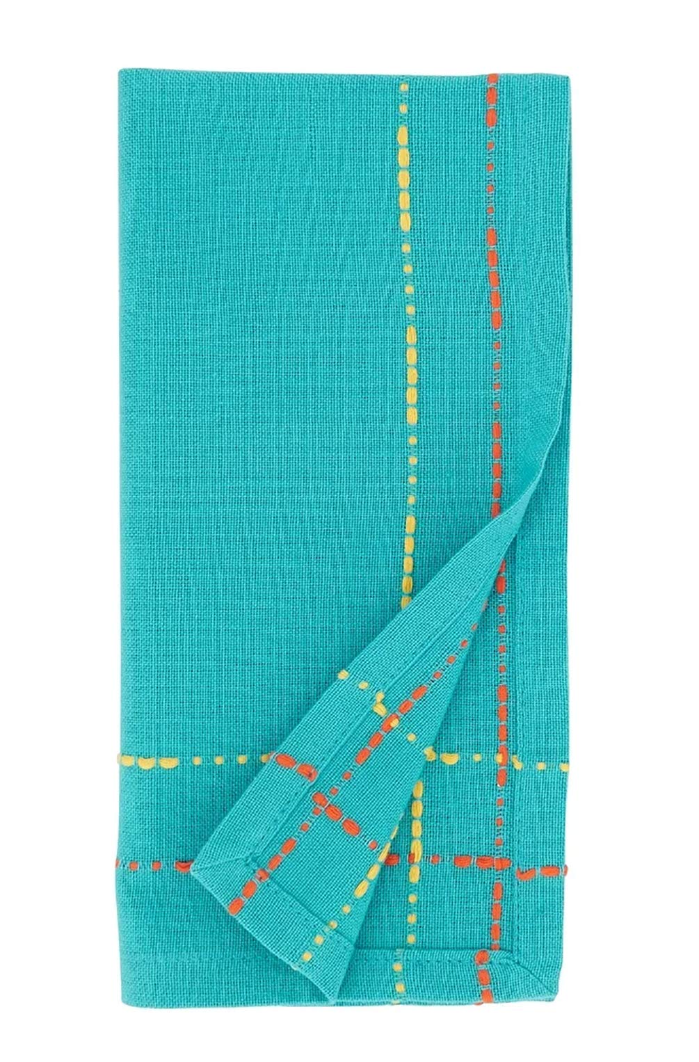 Fennco Styles Dobby Border Woven Cotton Cloth Napkins 18" W x 18" L, Set of 4 - Turquoise Dinner Napkins for Dining Table Décor, Family Gathering, Banquets, and Special Events - Che Cose Belle