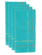 Fennco Styles Dobby Border Woven Cotton Cloth Napkins 18" W x 18" L, Set of 4 - Turquoise Dinner Napkins for Dining Table Décor, Family Gathering, Banquets, and Special Events - Che Cose Belle