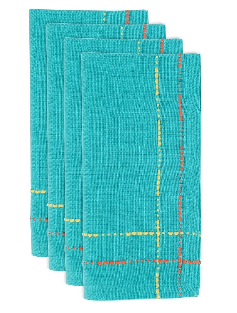 Fennco Styles Dobby Border Woven Cotton Cloth Napkins 18" W x 18" L, Set of 4 - Turquoise Dinner Napkins for Dining Table Décor, Family Gathering, Banquets, and Special Events - Che Cose Belle