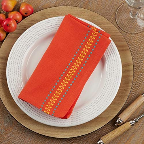 Fennco Styles Dobby Border Woven Cotton Cloth Napkins 18" W x 18" L, Set of 4 - Turquoise Dinner Napkins for Dining Table Décor, Family Gathering, Banquets, and Special Events - Che Cose Belle