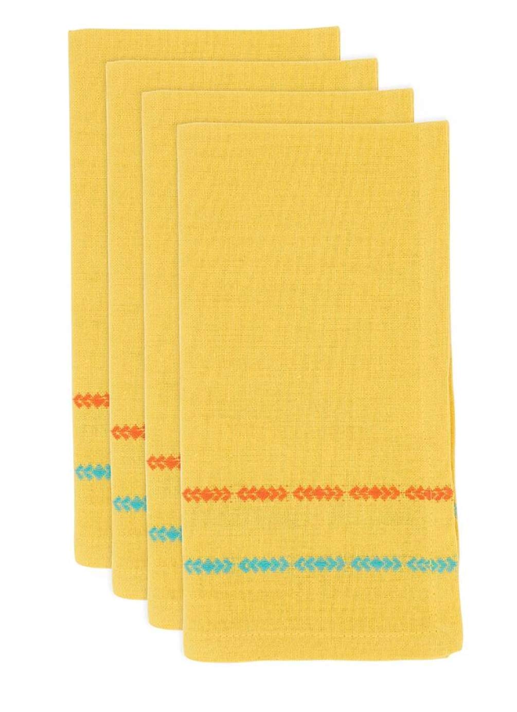 Fennco Styles Dobby Border Woven Cotton Cloth Napkins 18" W x 18" L, Set of 4 - Turquoise Dinner Napkins for Dining Table Décor, Family Gathering, Banquets, and Special Events - Che Cose Belle