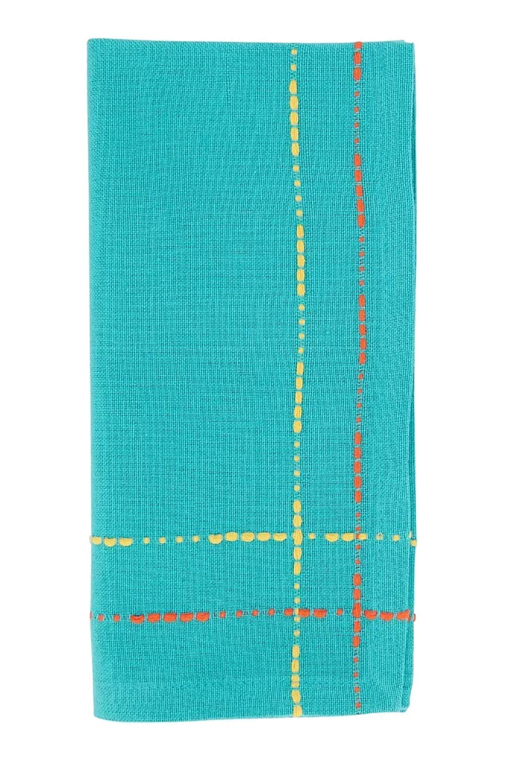 Fennco Styles Dobby Border Woven Cotton Cloth Napkins 18" W x 18" L, Set of 4 - Turquoise Dinner Napkins for Dining Table Décor, Family Gathering, Banquets, and Special Events - Che Cose Belle