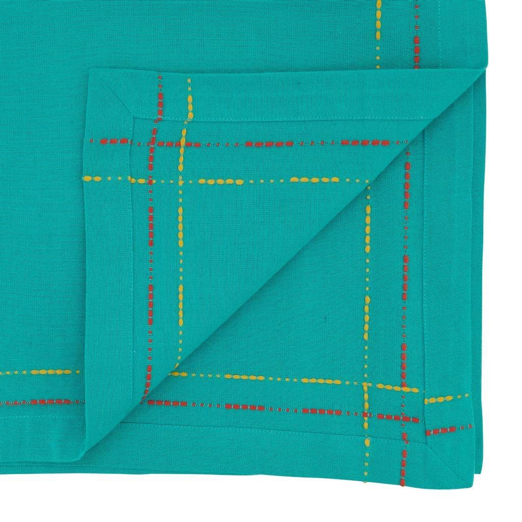 Fennco Styles Dobby Border Woven Cotton Cloth Napkins 18" W x 18" L, Set of 4 - Turquoise Dinner Napkins for Dining Table Décor, Family Gathering, Banquets, and Special Events - Che Cose Belle