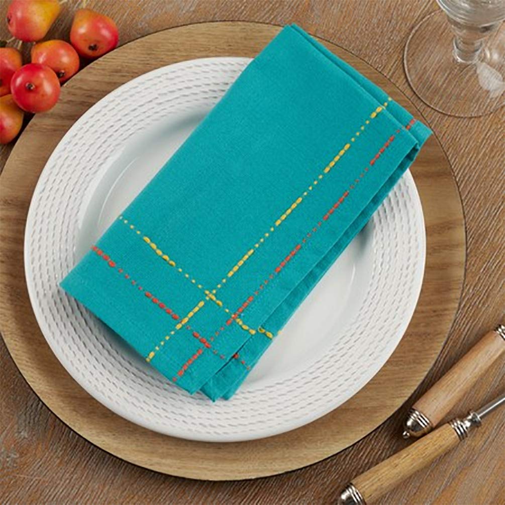 Fennco Styles Dobby Border Woven Cotton Cloth Napkins 18" W x 18" L, Set of 4 - Turquoise Dinner Napkins for Dining Table Décor, Family Gathering, Banquets, and Special Events - Che Cose Belle