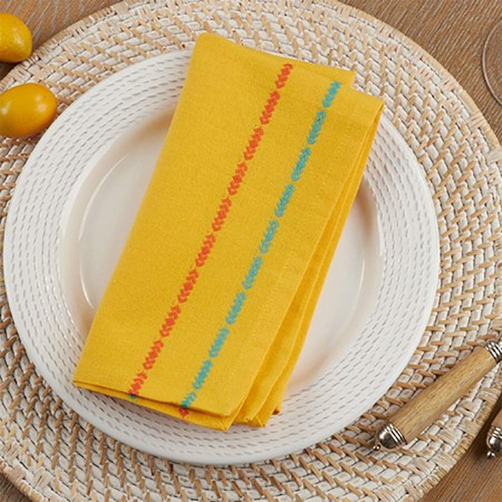 Fennco Styles Dobby Border Woven Cotton Cloth Napkins 18" W x 18" L, Set of 4 - Turquoise Dinner Napkins for Dining Table Décor, Family Gathering, Banquets, and Special Events - Che Cose Belle
