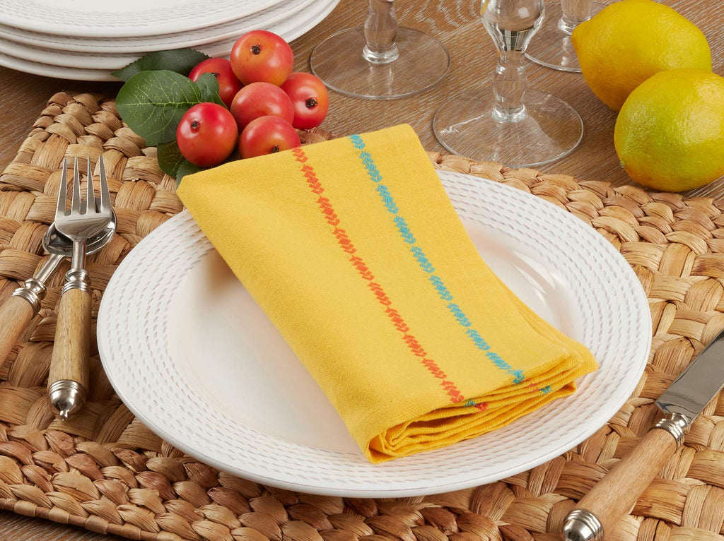Fennco Styles Dobby Border Woven Cotton Cloth Napkins 18" W x 18" L, Set of 4 - Turquoise Dinner Napkins for Dining Table Décor, Family Gathering, Banquets, and Special Events - Che Cose Belle