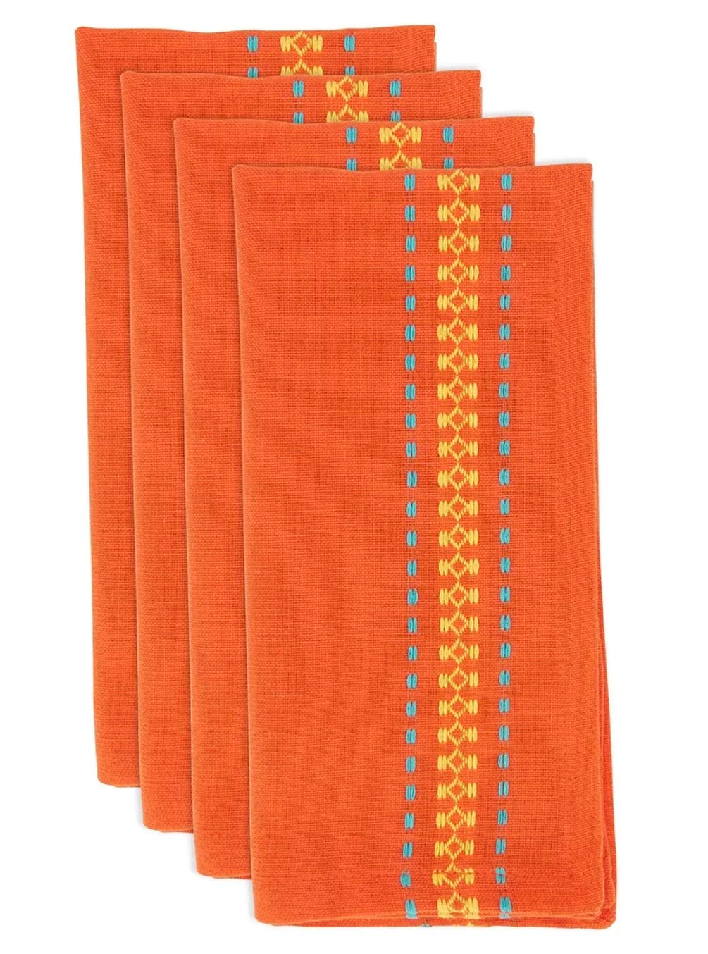Fennco Styles Dobby Border Woven Cotton Cloth Napkins 18" W x 18" L, Set of 4 - Turquoise Dinner Napkins for Dining Table Décor, Family Gathering, Banquets, and Special Events - Che Cose Belle