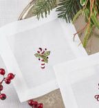Fennco Styles Embroidered Christmas Cocktail Napkins 6" W x 6" L, Set of 4 - White Cloth Coasters for Dining Table, Family Gatherings, Holidays, Banquets & Home Décor - Che Cose Belle